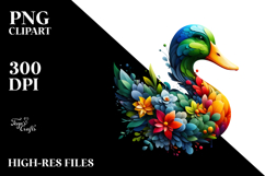 Vibrant Watercolor Duck Made of Plant Leaves and Flowers PNG Product Image 2