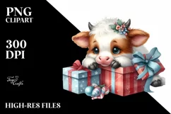 Cute Winter Cow Clipart PNG Product Image 3