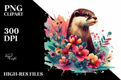 Retro Vibrant Otter with Flowers | Sublimation | Clipart Product Image 1