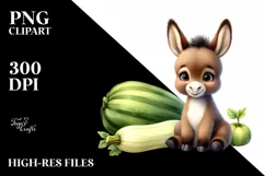 Funny Cute Baby Donkey with Zucchini | Sublimation | Clipart Product Image 1