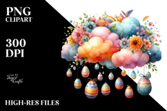 Watercolor Colorful Cloud with Easter Eggs PNG Product Image 2