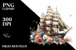 Vintage Sailboat With Flowers Watercolor Splash Product Image 3