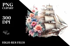 Vintage Sailboat With Flowers Watercolor Splash Product Image 1