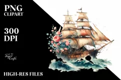 Vintage Sailboat With Flowers Watercolor Splash Product Image 1