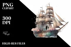 Vintage Sailboat With Flowers Watercolor Splash Product Image 1