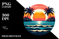 Retro Tropical Island Sunset, PNG Product Image 2