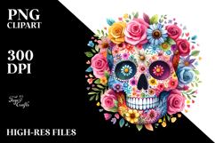 Colorful Skull Half Flower PNG Product Image 2