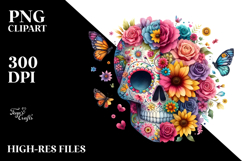 Colorful Skull Half Flower PNG Product Image 2