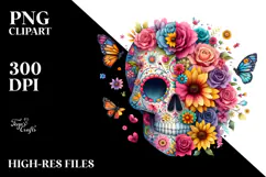 Colorful Skull Half Flower PNG Product Image 2