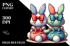 Cartoon Colorful Vintage Bunnies PNG Product Image 2