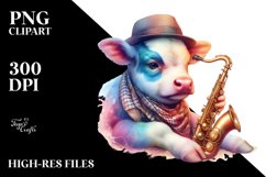 Colorful Baby Cow in Jazz Club PNG Product Image 3