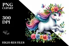 Unicorn with Floral Wreath, Style PNG Product Image 3