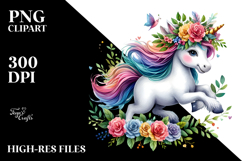 Unicorn with Floral Wreath, Style PNG Product Image 2