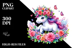 Unicorn with Floral Wreath, Style PNG Product Image 2