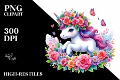 Unicorn with Floral Wreath, Style PNG Product Image 3