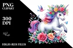 Unicorn with Floral Wreath, Style PNG Product Image 1