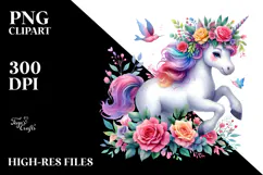 Unicorn with Floral Wreath, Style PNG Product Image 2