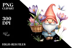 Cute Gnome with Hyacinth Basket PNG Product Image 2
