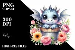 Cute Baby Dragon with Flowers PNG Product Image 1
