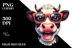 Enthusiastic Cow with Funny Sunglasses, Transparent PNG Product Image 2