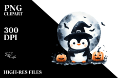Penguin Halloween Watercolor PNG Product Image 2