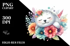 Colorful Baby Seal Sleeping in Flower | Clipart Product Image 3