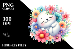 Colorful Baby Seal Sleeping in Flower | Clipart Product Image 2