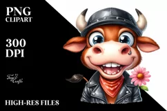 Watercolor Brown Cow Biker Hat | Sublimation | Clipart Product Image 1