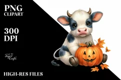 Cute Baby Cow with Pumpkin, PNG Product Image 3
