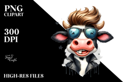 Funny Cow with Cool Hair, Excited Expression, PNG Product Image 2