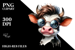 Funny Cow with Cool Hair, Excited Expression, PNG Product Image 2
