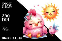 Colorful Rooster Cuddling Sun PNG Product Image 2