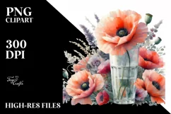 Abstract Watercolor Bottle with Large Poppy | Clipart Product Image 3