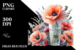 Abstract Watercolor Bottle with Large Poppy | Clipart Product Image 2
