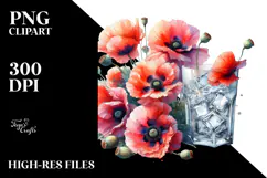 Abstract Watercolor Filled with Large Poppy | Clipart Product Image 2