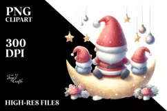 Cute Christmas Gnomes on Moon PNG Product Image 3