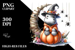 Halloween Hippo Sitting on Moon PNG Product Image 2