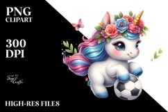 Cute Baby Unicorn Football Watercolor Clipart Product Image 3