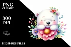 Colorful Baby Polar Bear Sleeping in a Flower Product Image 1
