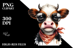 Funny Baby Cow with Sunglasses PNG Product Image 2