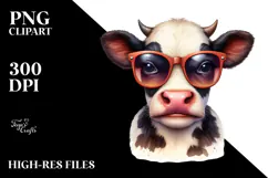 Graceful Baby Cow with Sunglasses PNG Product Image 2