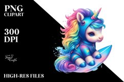 Colorful Unicorn in Surfer&#039;s Wetsuit PNG Product Image 3