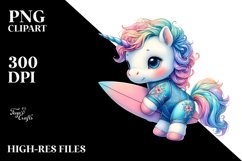 Colorful Unicorn in Surfer&#039;s Wetsuit PNG Product Image 3