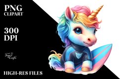 Colorful Unicorn in Surfer&#039;s Wetsuit PNG Product Image 3