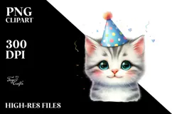 Cute Baby Cat with Party Hat PNG Product Image 2
