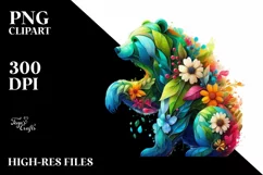Vibrant Watercolor Bear with Flowers, PNG Product Image 3