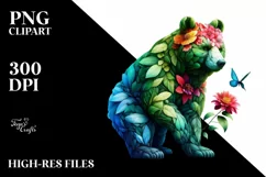 Vibrant Watercolor Bear with Flowers, PNG Product Image 3