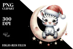 Cute Baby Zebra with Santa Hat PNG Product Image 2