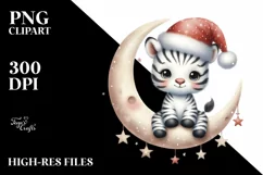 Cute Baby Zebra with Santa Hat PNG Product Image 3