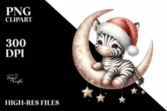 Cute Baby Zebra with Santa Hat PNG Product Image 1